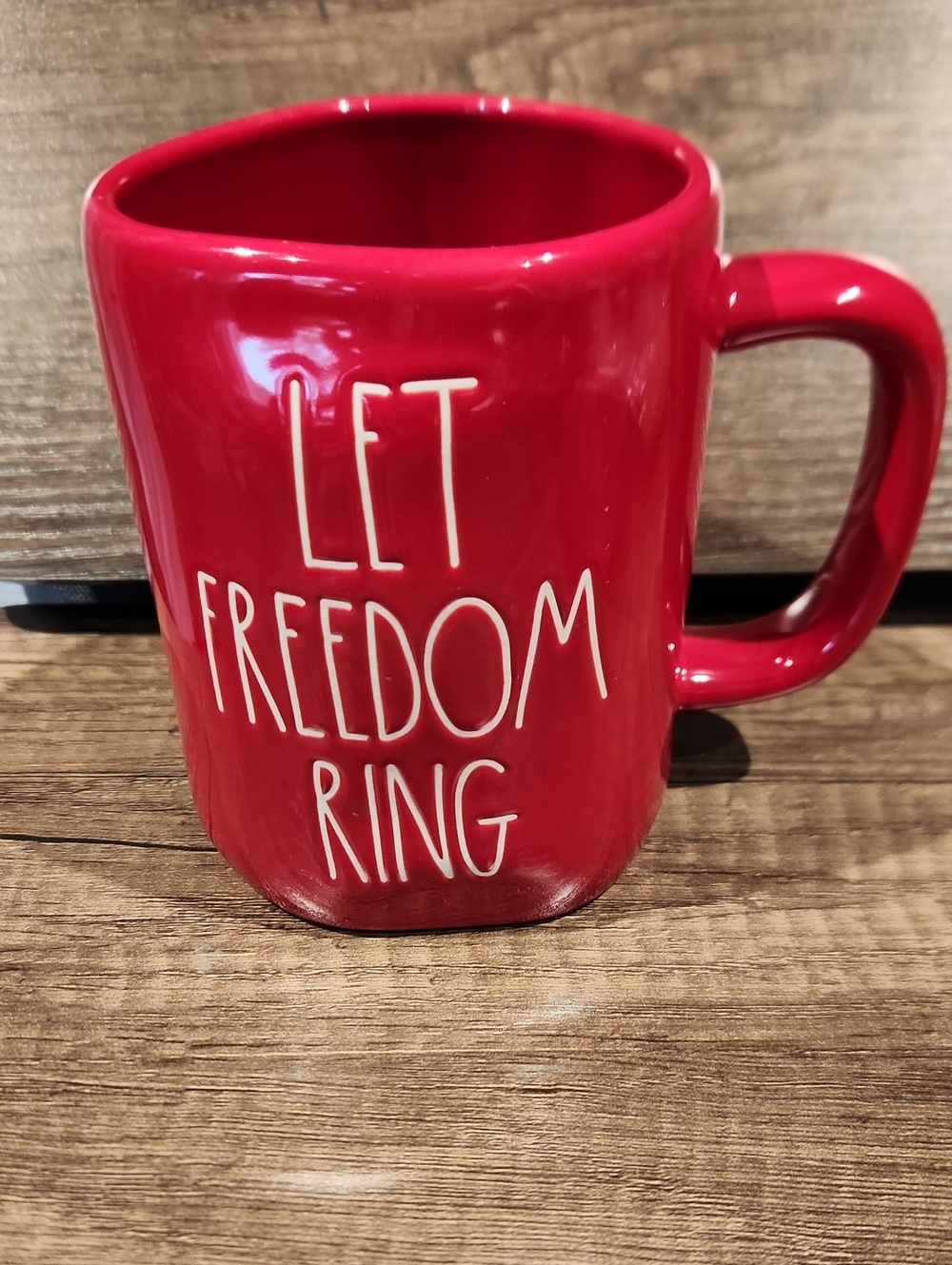 EUC Rae Dunn Red 'Let Freedom Ring' Ceramic Mug